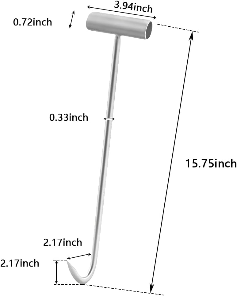 TWZKXC 2 Pack Meat Hook, T Hooks, 15.75 Inch Metal T Handle Meat Boning Hook, T Shaped Butcher Hooks for Kitchen Butcher Shop Restaurant BBQ Tool, High Temperature Quenching, High Strength, Silvery - Image 2